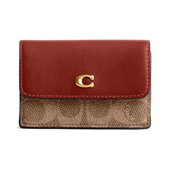 Coach Snap Wallet in Signature Canvas with Bold Red Leather Trim